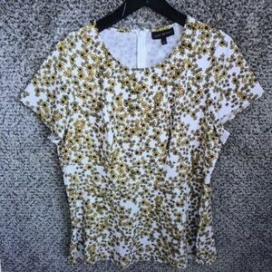 Lane Bryant White Short-Sleeve Top with Gold Floral Print